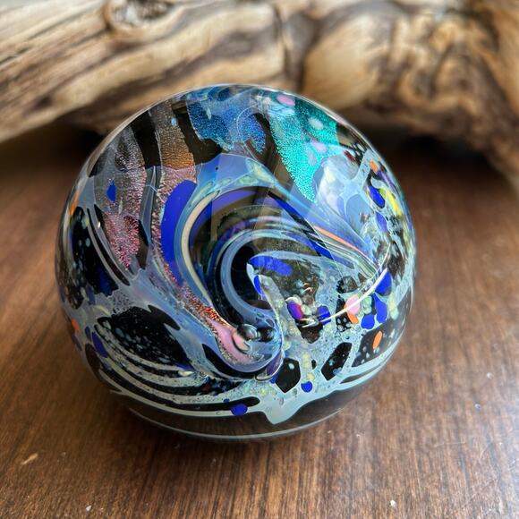 Rollin Karg Signed Dichroic Iridescent Handblown Studio Art Glass Paperweight - Picture 6 of 11